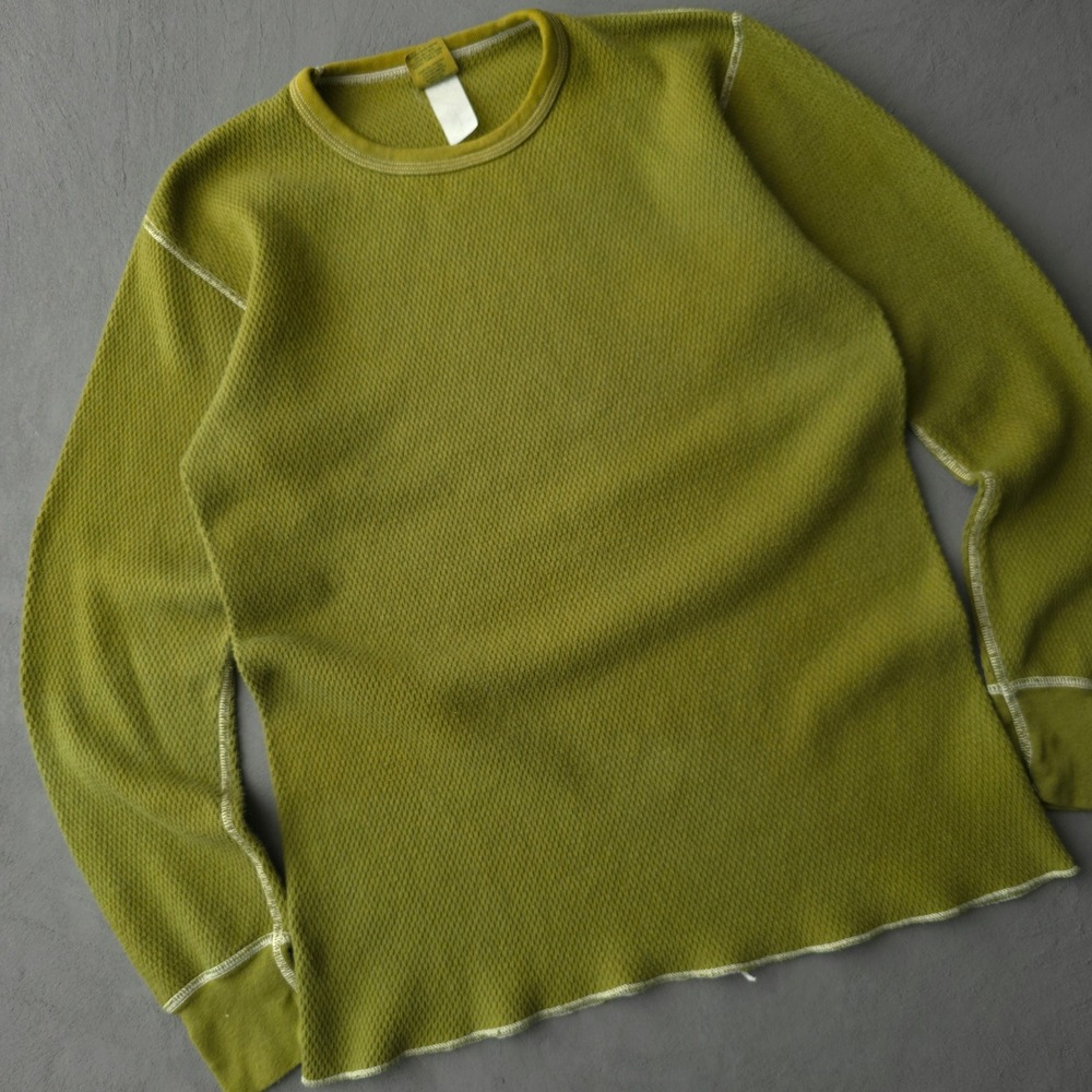 Vintage 90s St John's Bay Green Thermal T-shirt XL Made in USA Waffle Knit - Picture 2 of 8